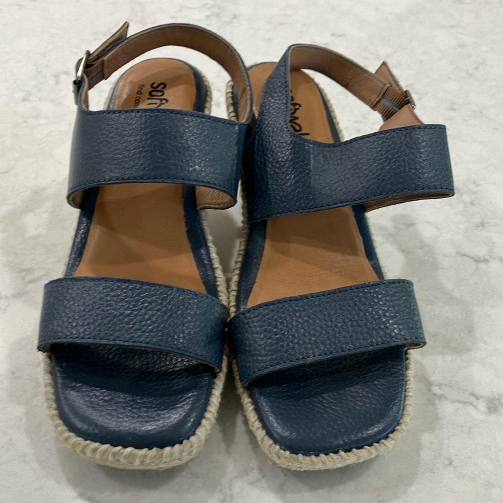 Softwalk Hartley Navy Leather Wedge‎ Espadrille Sandals W/Box Sz 7.5- EUC - Picture 5 of 15